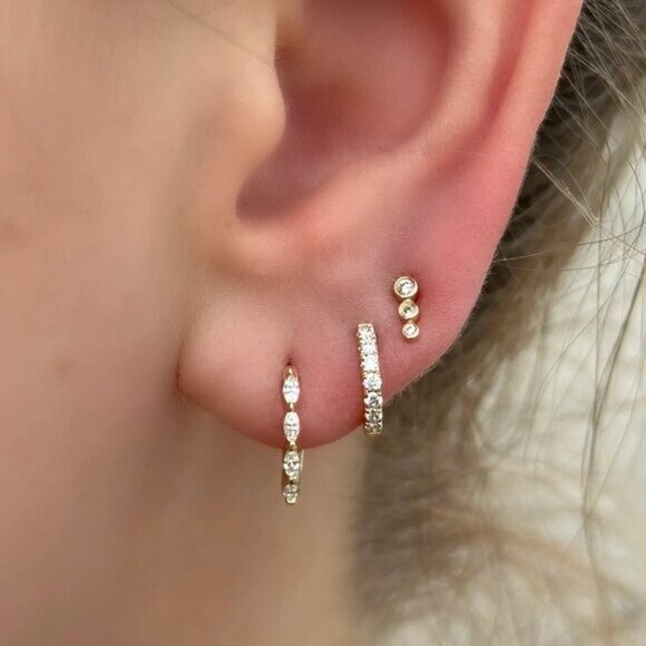 CUTE Climber Stud Earrings Cubic Zirconia Bezel 14K Gold Plated Hypoallergenic - Picture 5 of 13